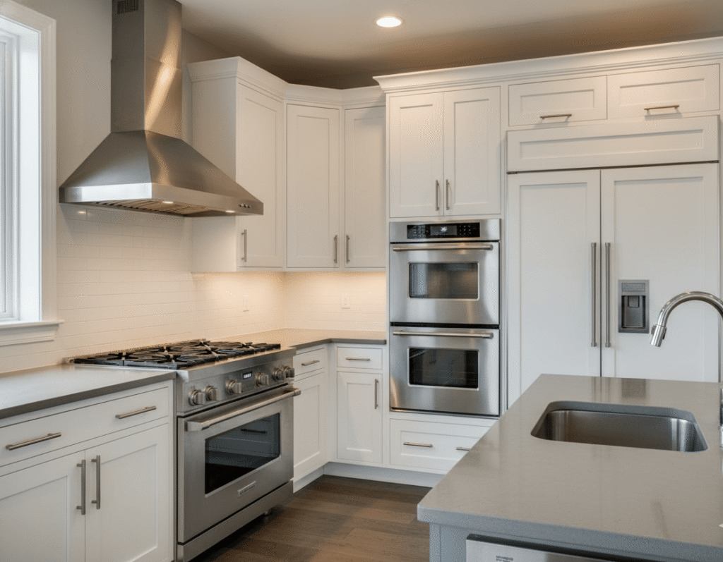 High-end stainless steel kitchen appliances and professional hardware