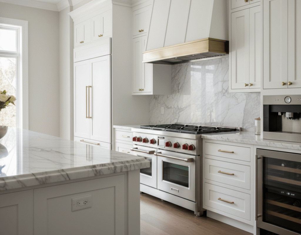 High-end stainless steel kitchen appliances and professional hardware